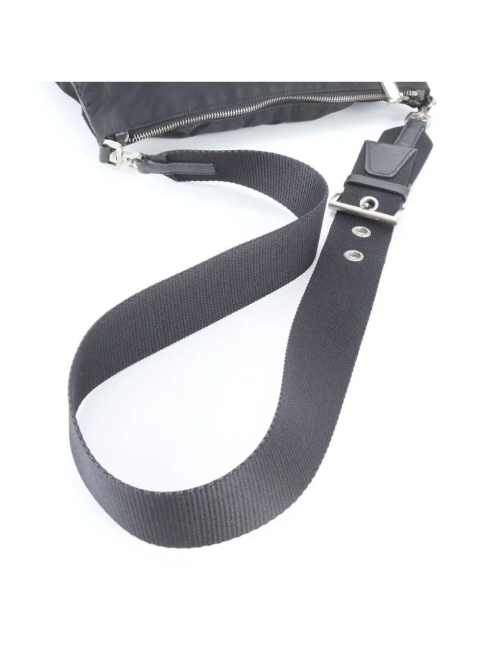 Prada Tessuto Nylon Triangle Logo Leather Shoulder Bag Crossbody Messenger Black